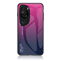Huawei P60 Art用ハイブリットバンパーケース プラスチック 鏡面 虹 グラデーション 勾配色 カバー LS1 ファーウェイ ローズレッド