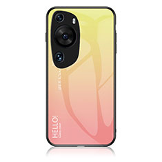 Huawei P60 Art用ハイブリットバンパーケース プラスチック 鏡面 虹 グラデーション 勾配色 カバー LS1 ファーウェイ イエロー