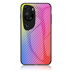 Huawei P60 Art用ハイブリットバンパーケース プラスチック 鏡面 虹 グラデーション 勾配色 カバー LS2 ファーウェイ ピンク