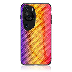 Huawei P60 Art用ハイブリットバンパーケース プラスチック 鏡面 虹 グラデーション 勾配色 カバー LS2 ファーウェイ オレンジ