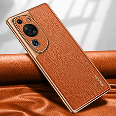 Huawei P60 Art用ケース 高級感 手触り良いレザー柄 LD1 ファーウェイ オレンジ