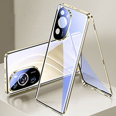 Huawei P60 Art用ケース 高級感 手触り良い アルミメタル 製の金属製 360度 フルカバーバンパー 鏡面 カバー ファーウェイ ゴールド