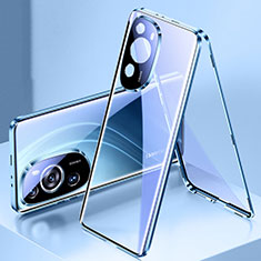 Huawei P60 Art用ケース 高級感 手触り良い アルミメタル 製の金属製 360度 フルカバーバンパー 鏡面 カバー ファーウェイ ネイビー