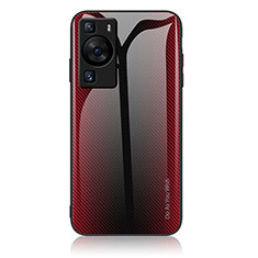 Huawei P60用ハイブリットバンパーケース プラスチック 鏡面 虹 グラデーション 勾配色 カバー JM1 ファーウェイ レッド