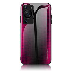 Huawei P60用ハイブリットバンパーケース プラスチック 鏡面 虹 グラデーション 勾配色 カバー JM1 ファーウェイ ローズレッド