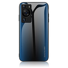 Huawei P60用ハイブリットバンパーケース プラスチック 鏡面 虹 グラデーション 勾配色 カバー JM1 ファーウェイ ネイビー