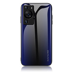 Huawei P60用ハイブリットバンパーケース プラスチック 鏡面 虹 グラデーション 勾配色 カバー JM1 ファーウェイ ミッドナイトネイビー