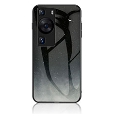 Huawei P60用ハイブリットバンパーケース プラスチック パターン 鏡面 カバー LS1 ファーウェイ グレー