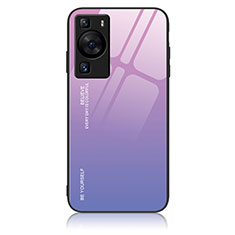 Huawei P60用ハイブリットバンパーケース プラスチック 鏡面 虹 グラデーション 勾配色 カバー JM2 ファーウェイ ラベンダー