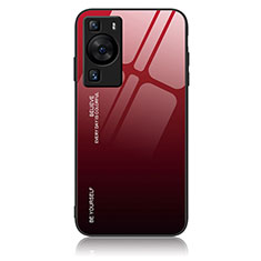 Huawei P60用ハイブリットバンパーケース プラスチック 鏡面 虹 グラデーション 勾配色 カバー JM2 ファーウェイ レッド