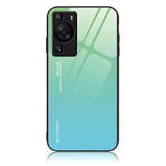 Huawei P60用ハイブリットバンパーケース プラスチック 鏡面 虹 グラデーション 勾配色 カバー JM2 ファーウェイ グリーン