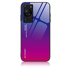 Huawei P60用ハイブリットバンパーケース プラスチック 鏡面 虹 グラデーション 勾配色 カバー JM2 ファーウェイ パープル