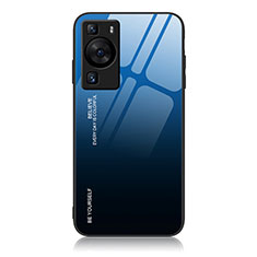 Huawei P60用ハイブリットバンパーケース プラスチック 鏡面 虹 グラデーション 勾配色 カバー JM2 ファーウェイ ネイビー
