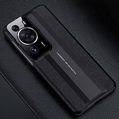 Huawei P60用ケース 高級感 手触り良いレザー柄 QK3 ファーウェイ ブラック