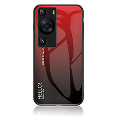 Huawei P60用ハイブリットバンパーケース プラスチック 鏡面 虹 グラデーション 勾配色 カバー LS1 ファーウェイ レッド