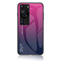Huawei P60用ハイブリットバンパーケース プラスチック 鏡面 虹 グラデーション 勾配色 カバー LS1 ファーウェイ ローズレッド