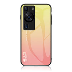Huawei P60用ハイブリットバンパーケース プラスチック 鏡面 虹 グラデーション 勾配色 カバー LS1 ファーウェイ イエロー