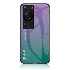 Huawei P60用ハイブリットバンパーケース プラスチック 鏡面 虹 グラデーション 勾配色 カバー LS1 ファーウェイ マルチカラー