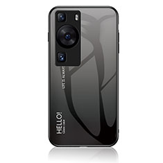 Huawei P60用ハイブリットバンパーケース プラスチック 鏡面 虹 グラデーション 勾配色 カバー LS1 ファーウェイ ダークグレー
