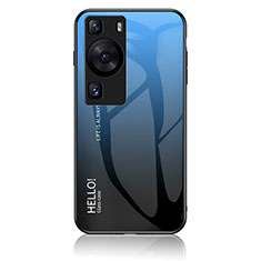 Huawei P60用ハイブリットバンパーケース プラスチック 鏡面 虹 グラデーション 勾配色 カバー LS1 ファーウェイ ネイビー