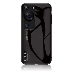 Huawei P60用ハイブリットバンパーケース プラスチック 鏡面 虹 グラデーション 勾配色 カバー LS1 ファーウェイ ブラック