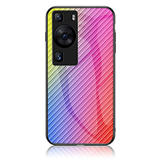 Huawei P60用ハイブリットバンパーケース プラスチック 鏡面 虹 グラデーション 勾配色 カバー LS2 ファーウェイ ピンク