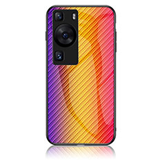 Huawei P60用ハイブリットバンパーケース プラスチック 鏡面 虹 グラデーション 勾配色 カバー LS2 ファーウェイ オレンジ