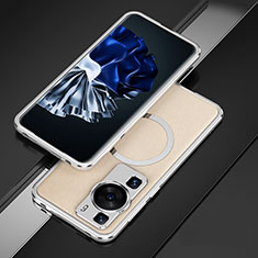 Huawei P60用ケース 高級感 手触り良い アルミメタル 製の金属製 バンパー カバー Mag-Safe 磁気 Magnetic ファーウェイ シルバー