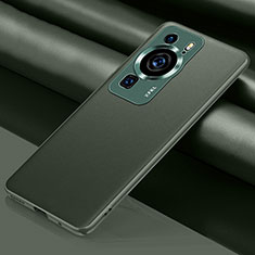 Huawei P60用ケース 高級感 手触り良いレザー柄 QK1 ファーウェイ グリーン