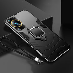 Huawei P60用ハイブリットバンパーケース プラスチック アンド指輪 マグネット式 R01 ファーウェイ ブラック