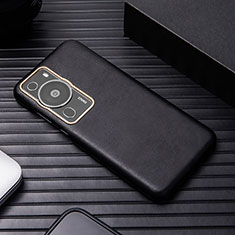 Huawei P60用ケース 高級感 手触り良いレザー柄 ST1 ファーウェイ ブラック