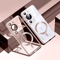 Huawei P60用極薄ソフトケース シリコンケース 耐衝撃 全面保護 クリア透明 カバー Mag-Safe 磁気 Magnetic S01 ファーウェイ ローズゴールド