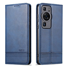 Huawei P60用手帳型 レザーケース スタンド カバー YZ1 ファーウェイ ネイビー