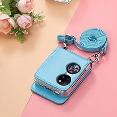Huawei P60 Pocket用ハイブリットバンパーケース 高級感 手触り良いレザー柄 兼プラスチック SD7 ファーウェイ ブルー