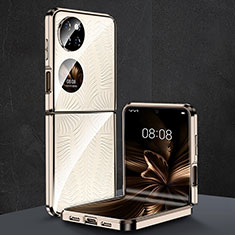 Huawei P60 Pocket用ハードカバー クリスタル クリア透明 ファーウェイ ゴールド