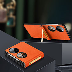 Huawei P60 Pocket用ハイブリットバンパーケース 高級感 手触り良いレザー柄 兼プラスチック LD2 ファーウェイ オレンジ