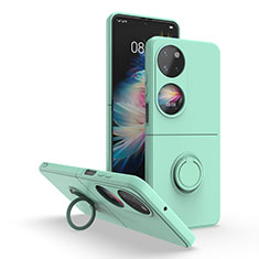 Huawei P60 Pocket用ハイブリットバンパーケース プラスチック アンド指輪 マグネット式 QW1 ファーウェイ ライトグリーン