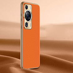 Huawei P60 Pro用ケース 高級感 手触り良いレザー柄 JB2 ファーウェイ オレンジ