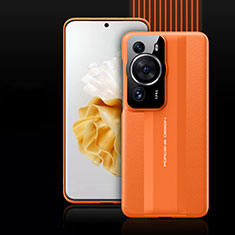 Huawei P60 Pro用ケース 高級感 手触り良いレザー柄 QK5 ファーウェイ オレンジ