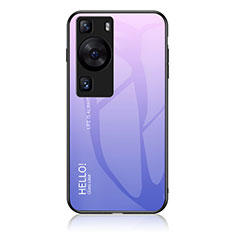 Huawei P60 Pro用ハイブリットバンパーケース プラスチック 鏡面 虹 グラデーション 勾配色 カバー LS1 ファーウェイ ラベンダー