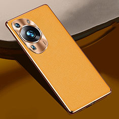 Huawei P60 Pro用ケース 高級感 手触り良いレザー柄 S02 ファーウェイ オレンジ
