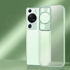 Huawei P60 Pro用ハイブリットバンパーケース クリア透明 プラスチック カバー ファーウェイ ライトグリーン