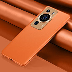 Huawei P60 Pro用ケース 高級感 手触り良いレザー柄 QK1 ファーウェイ オレンジ