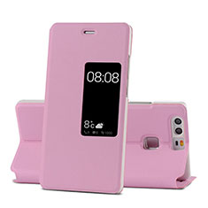 Huawei P9用手帳型 レザーケース スタンド ファーウェイ ピンク