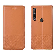Huawei Y7p用手帳型 レザーケース スタンド カバー L12 ファーウェイ オレンジ