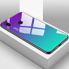 Huawei Y9 (2019)用ハイブリットバンパーケース プラスチック 鏡面 虹 グラデーション 勾配色 カバー ファーウェイ シアン