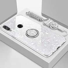Huawei Y9 (2019)用ハイブリットバンパーケース プラスチック 鏡面 カバー アンド指輪 マグネット式 ファーウェイ ホワイト
