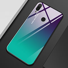 Huawei Y9 (2019)用ハイブリットバンパーケース プラスチック 鏡面 虹 グラデーション 勾配色 カバー M01 ファーウェイ シアン