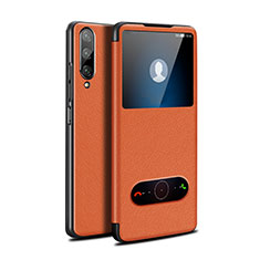Huawei Y9s用手帳型 レザーケース スタンド カバー L06 ファーウェイ オレンジ