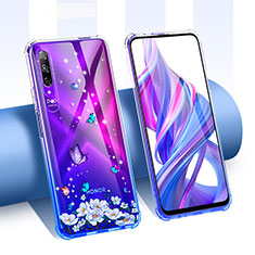 Huawei Y9s用極薄ソフトケース シリコンケース 耐衝撃 全面保護 クリア透明 花 T01 ファーウェイ パープル